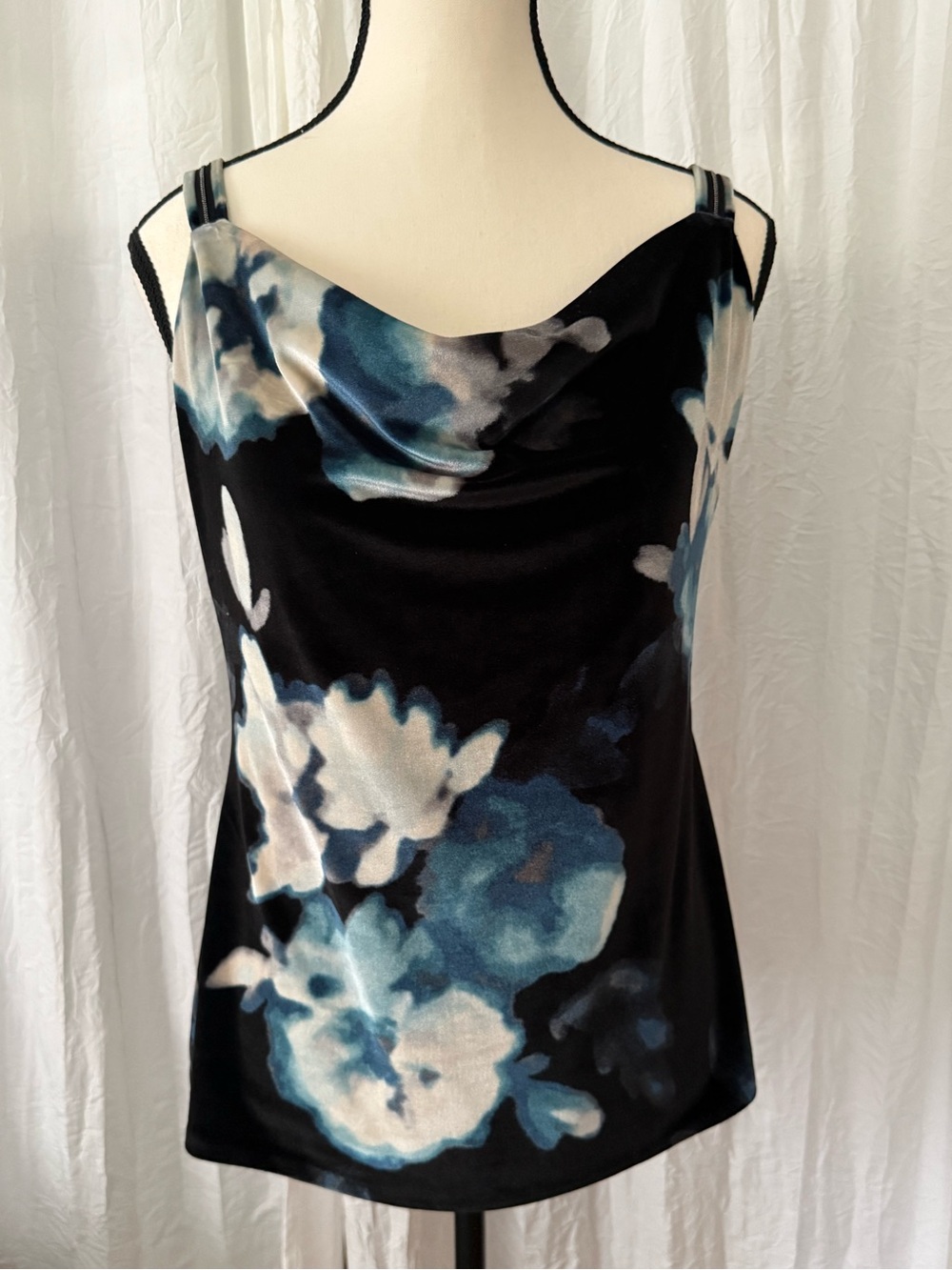 WHBM White House Black Market Velvet Floral Cowl Neck Sleeveless Top Size Small